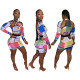 Fashion sexy cutout newspaper print skirt suit YM9182