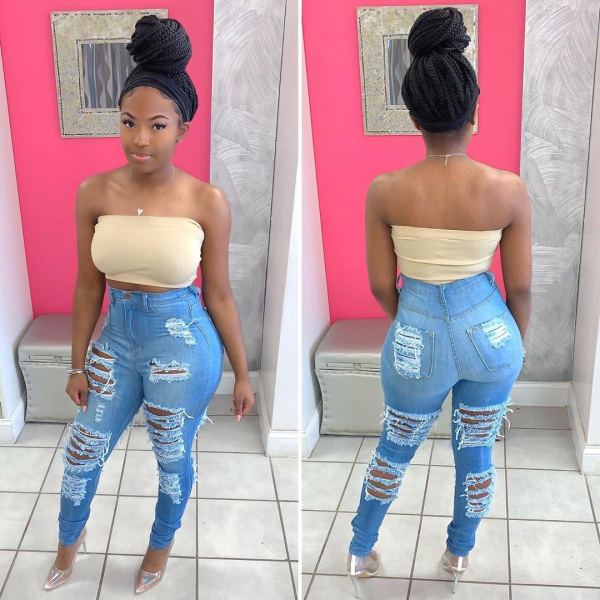 Fashion burning high waist all-match denim pants D8358