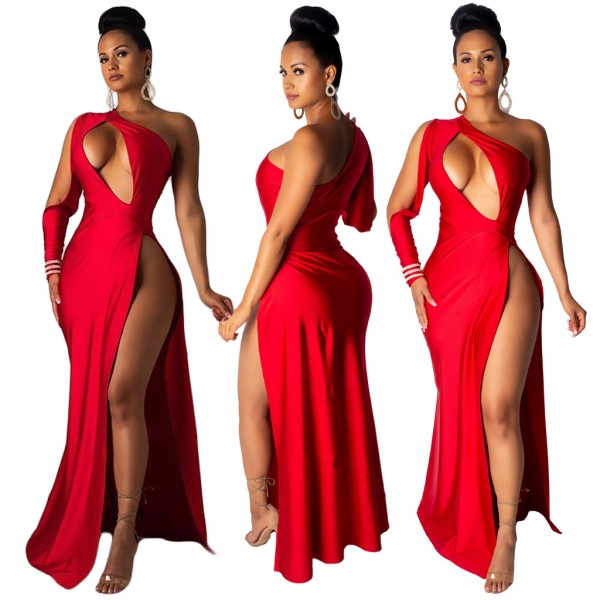 Hot Sexy Red Clubwear High Split Maxi Dress ML7208