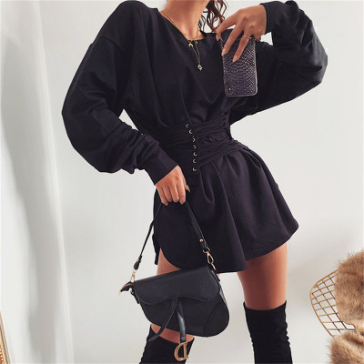 Street style round neck pullover cross bow tie top FLY93508