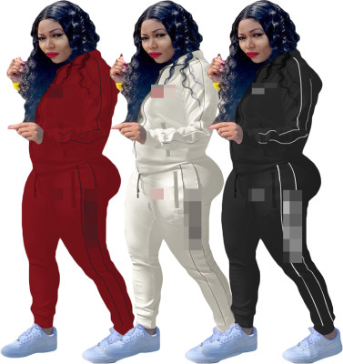 Sports Letter Printed Zipper Long Sleeves Hooded Cardigan With Trousers Two Piece Sets TH3565