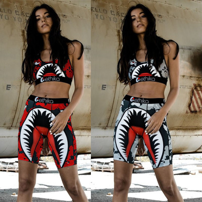 Cartoon Pattern Sport Suits Tank Top Bodycon Shorts BN9176