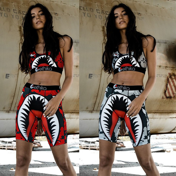 Cartoon Pattern Sport Suits Tank Top Bodycon Shorts BN9176