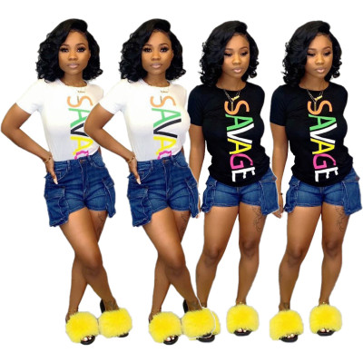 New Arrival Women Letters Printing Bodycon T-Shirt SDD9159
