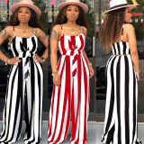Wholesale Polyester Clothes Condole Belt Stripe Jumpsuit K8785