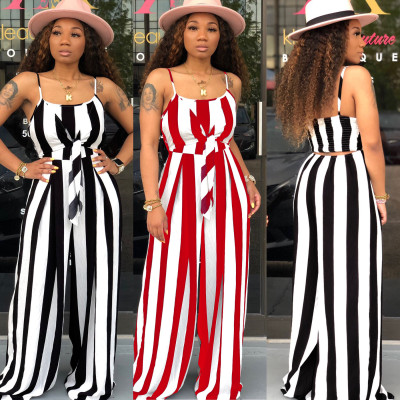 Wholesale Polyester Clothes Condole Belt Stripe Jumpsuit K8785