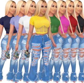 Women's Sexy Hollow Short Sleeve T-shirt ZSC0274