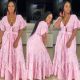 Ruffle Loose Fitting Pink/Blue V Neck Long Dress LD8347