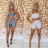 Online Sale Sequins Bodycon Shorts Suits For Women LD8346