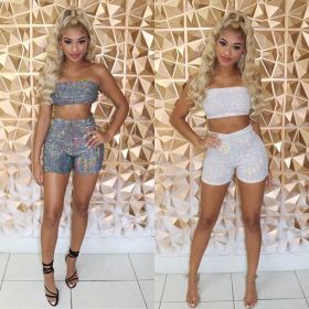 Online Sale Sequins Bodycon Shorts Suits For Women LD8346