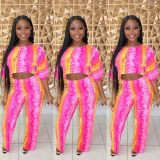 Wholesale Loose 2 Pieces Printing Female Pants Suits OMM1068