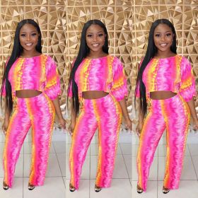 Wholesale Loose 2 Pieces Printing Female Pants Suits OMM1068