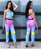 Lady Strapless Colorful Patchwork Sport Jumpsuit ORY5112