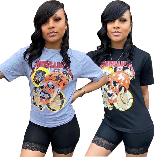 Women's summer fashion print T-shirt L0301