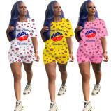 Fashionable cute lips printed short sleeve shorts suit TY1813