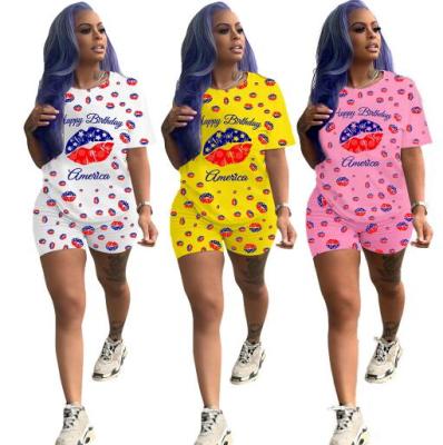 Fashionable cute lips printed short sleeve shorts suit TY1813