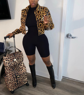 Womens Leather Clothing Fashion Leopard Print PU Leather Short Jacket ZSC0314