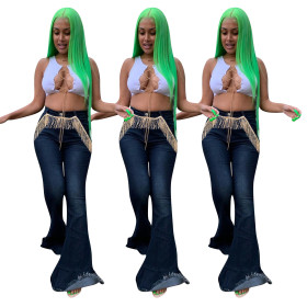 Newest Plus Size Tassel Fringe Flare Jeans For Women ED8139