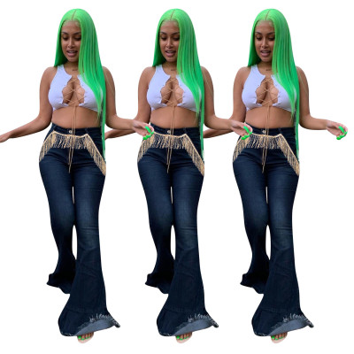 Newest Plus Size Tassel Fringe Flare Jeans For Women ED8139