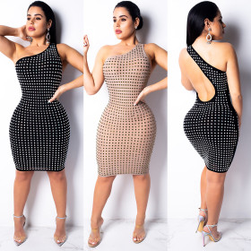 Club Irregular Sleeveless Bodycon Dress With Diamond KF-X70
