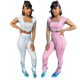 New women's fashion street shot thin and short sleeve exposed navel suit AJ4106