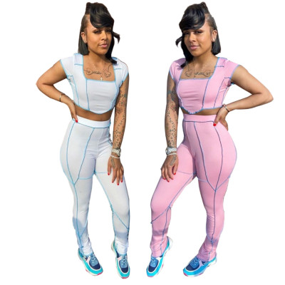 New women's fashion street shot thin and short sleeve exposed navel suit AJ4106