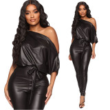 New strapless strapless sexy tight leather jumpsuit ME2866