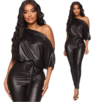 New strapless strapless sexy tight leather jumpsuit ME2866