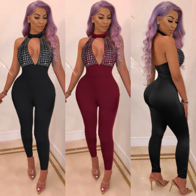 Sexy Halter Neck Backless Bodycon Jumpsuits K8716