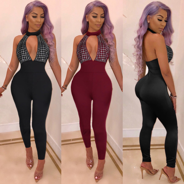 Sexy Halter Neck Backless Bodycon Jumpsuits K8716