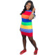 Striped Half Sleeves Colorful Round Neck Pencil Dress S6140