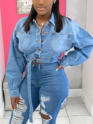 Womens loose waist denim jacket short denim jacket CJ931