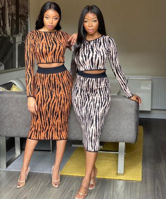 Sexy striped long-sleeved dress two-piece suit MOS975
