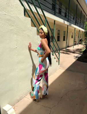 Wholesale Casual Summer Color Patchwork Backless Jumpsuit OMR9566
