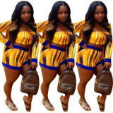 Bodycon Female Printing Shorts Sets Long Sleeves Coat ED8104