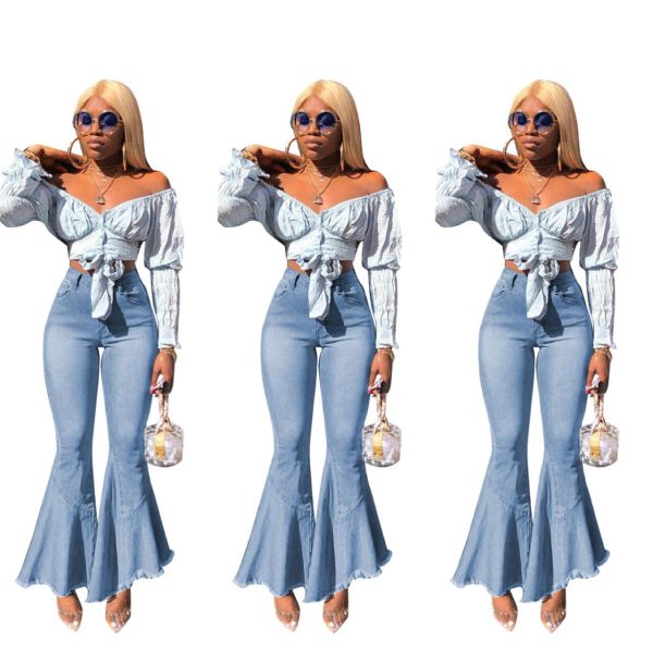 Ladies Plus Size Acid?Washes High Waist Flared Pants MF5088