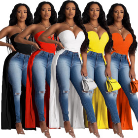 New Design Women Pure Color Slim Strapless Long Top GL6238