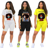 Women's cartoon girl with mask two-piece letter set MN8104