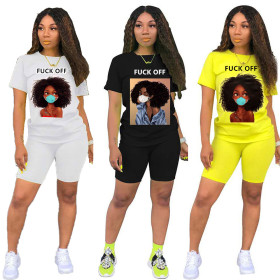 Women's cartoon girl with mask two-piece letter set MN8104