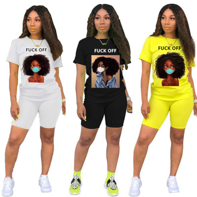 Women's cartoon girl with mask two-piece letter set MN8104