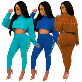 Crop Tops Skinny Leggings Letters Printing Two Pieces Tracksuits ML7250