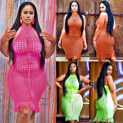 Sexy hip wrap skirt beach smock hole fringed dress NS3716