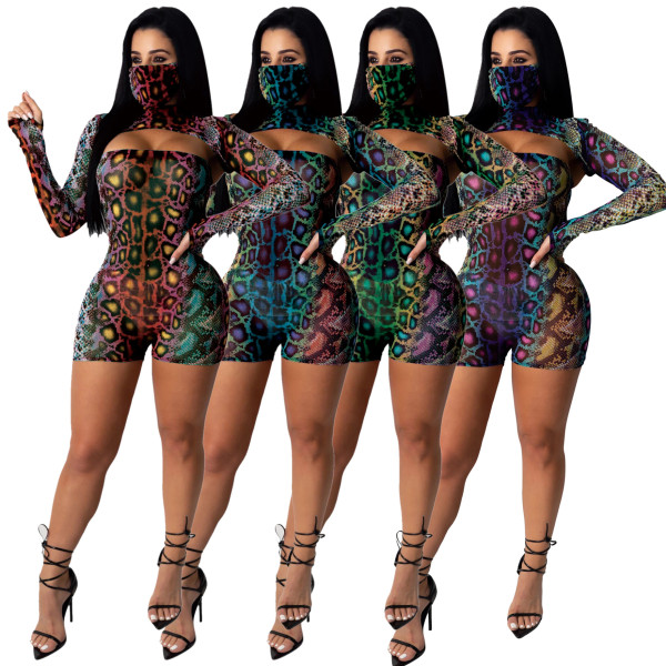 Sexy super hot fashion printing and dyeing stitching three-piece suit SMR9626