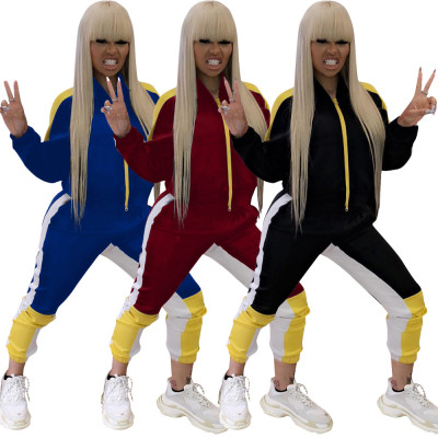 Autumn Women Long Clothes Color Patchwork Track Suits W8113