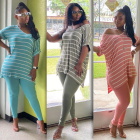 Loose striped leisure home plus size two-piece suit BNY7100