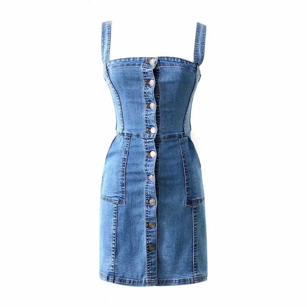 Denim skirt college style slim single row denim dress 1916-3C