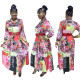 Casual Multicolor Ladies Floral Printing Long Sleeved Shirt Dress YZ1995