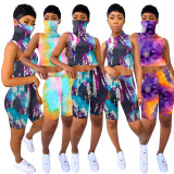 Printed one-piece mask top sports shorts suit SN3781