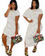Striped Leisure Split Comfy Oblique Shoulder Long Dress LY5071