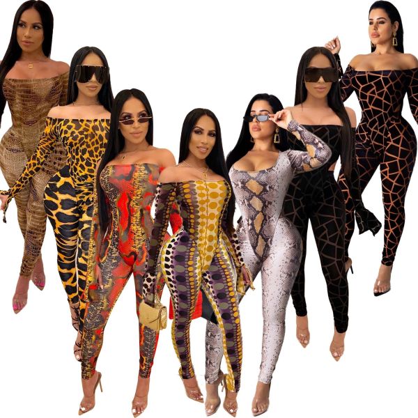 Euramerican Slim Bodycon Printing Off Shoulder Jumpsuit CY1201